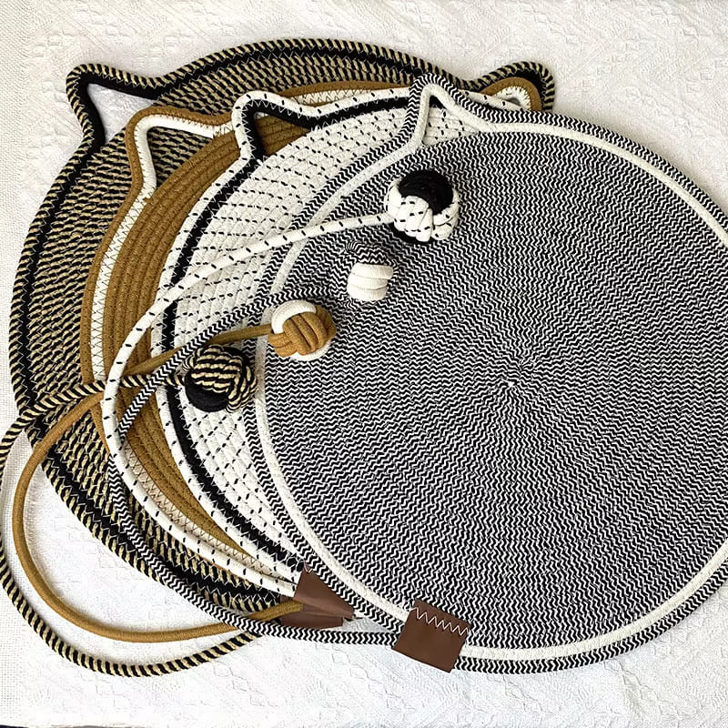 [33737] Woven Rope Cat Scratcher Mat With Ball