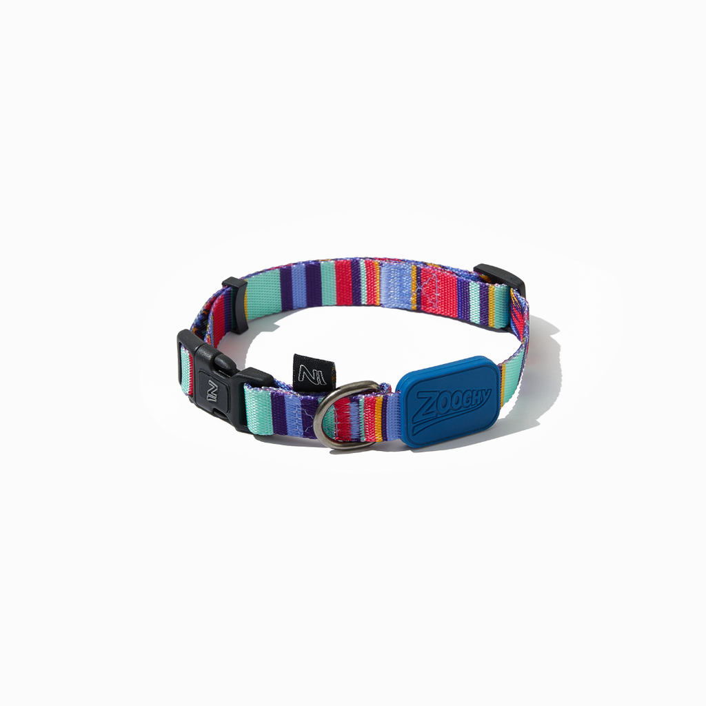[Zoo8905] Zooghy Adjustable Dog Collar S- Dark Blue Light and Stripes